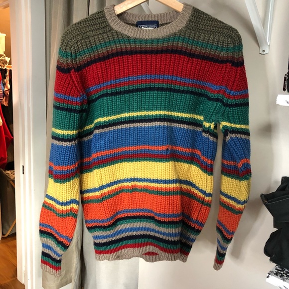 Vintage Hipster Lands End Wool Sweater Rainbow - Picture 2 of 4